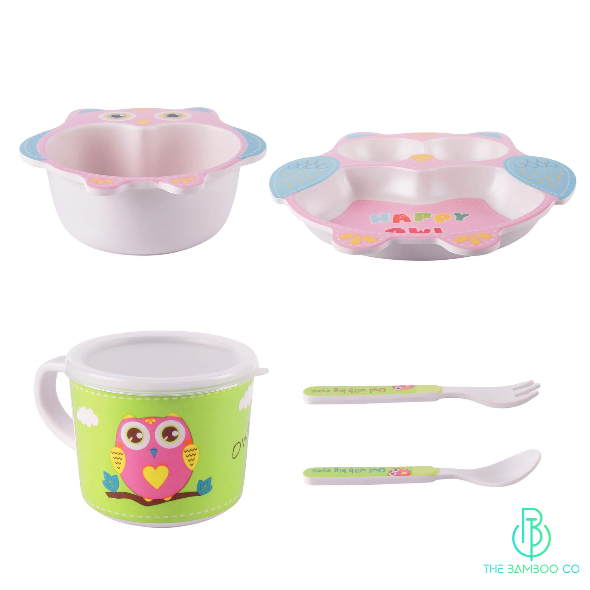 Obedient Owl Bamboo Kids Dinner /Feeding Set of 5 - Image 4