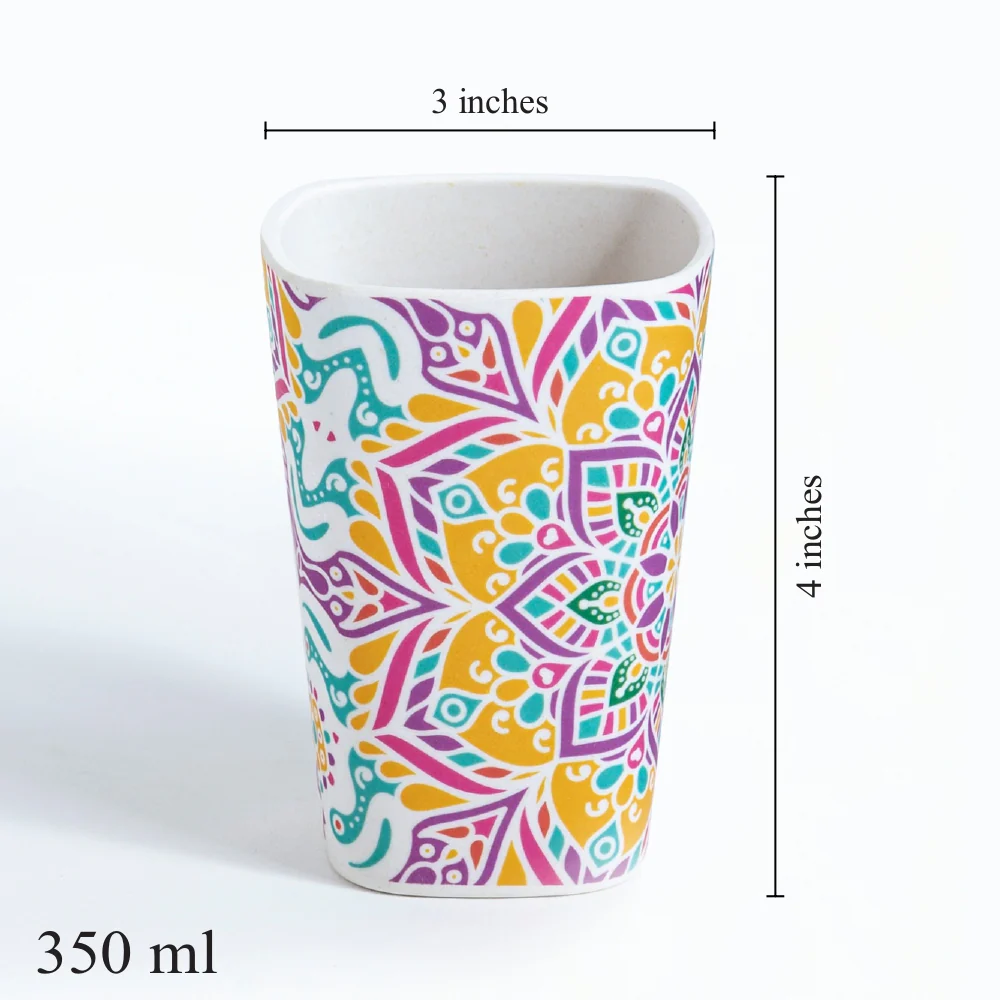 Sunrise Mandala Bamboo Water & Juice Glasses- Set of 4 - Image 4
